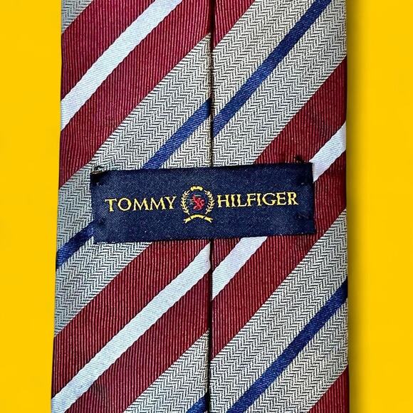 Tommy Hilfiger 100% Silk Striped Tie – Red/Navy/Grey – 3.75” Width - Picture 2 of 7